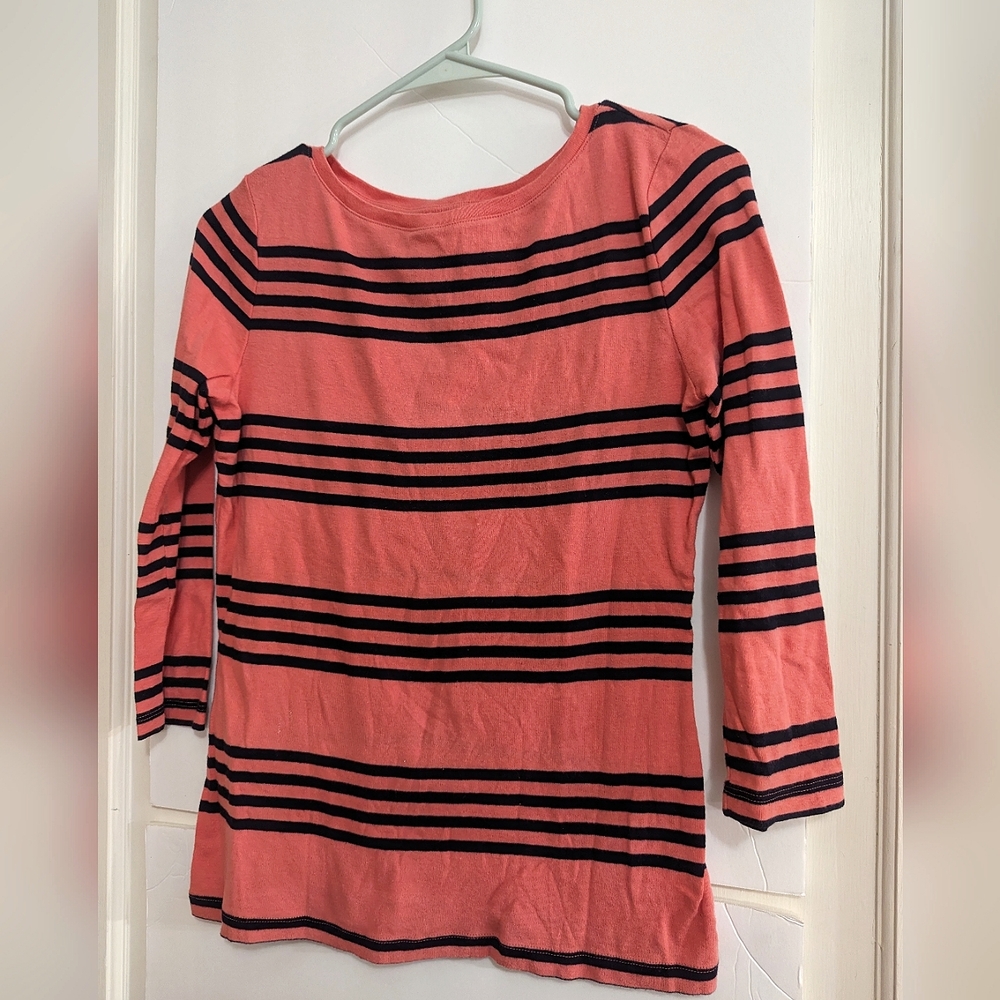 LIKE NEW Talbots Woman's XS Striped 'Black and Coral' 3/4 Length Sleeve Shirt